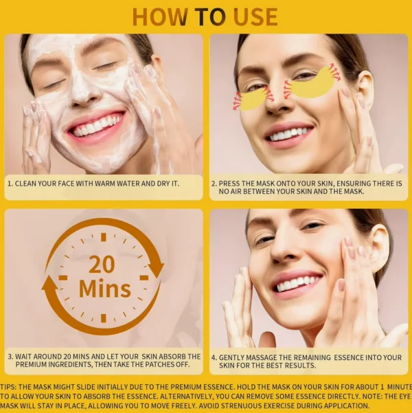 Eye Mask Patches for Puffy Eyes, 24K Gold Eye Masks, Collagen Gel