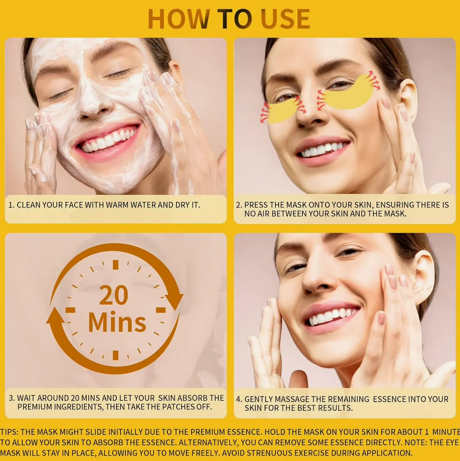 Eye Mask Patches for Puffy Eyes, 24K Gold Eye Masks, Collagen Gel