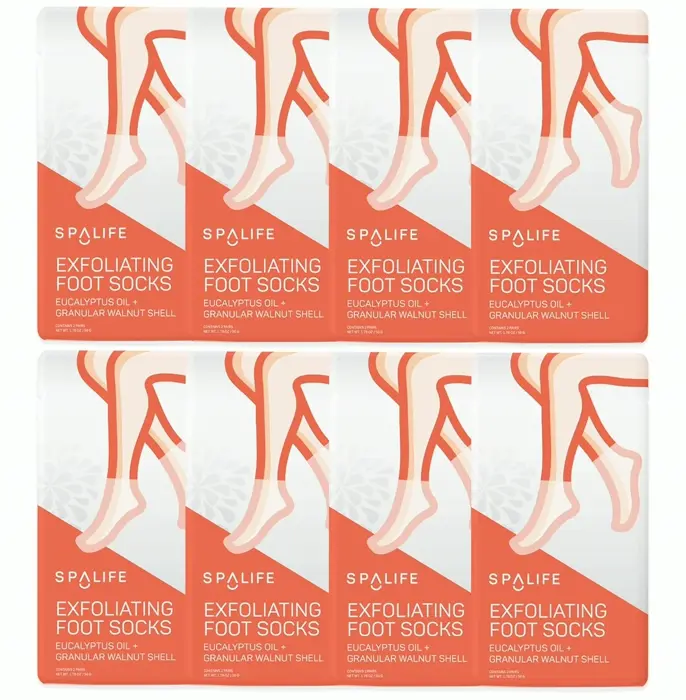 SpaLife Exfoliating Foot Masks - Eucalyptus Oil + Walnut Shell Set of 8