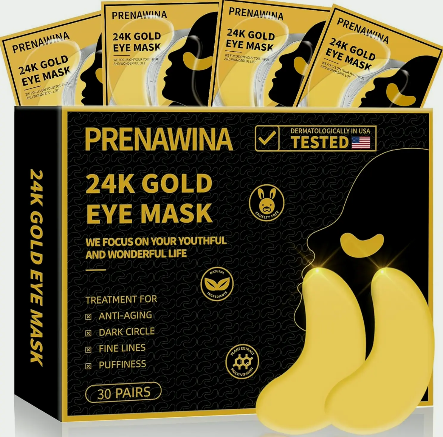 Eye Mask Patches for Puffy Eyes, 24K Gold Eye Masks, Collagen Gel