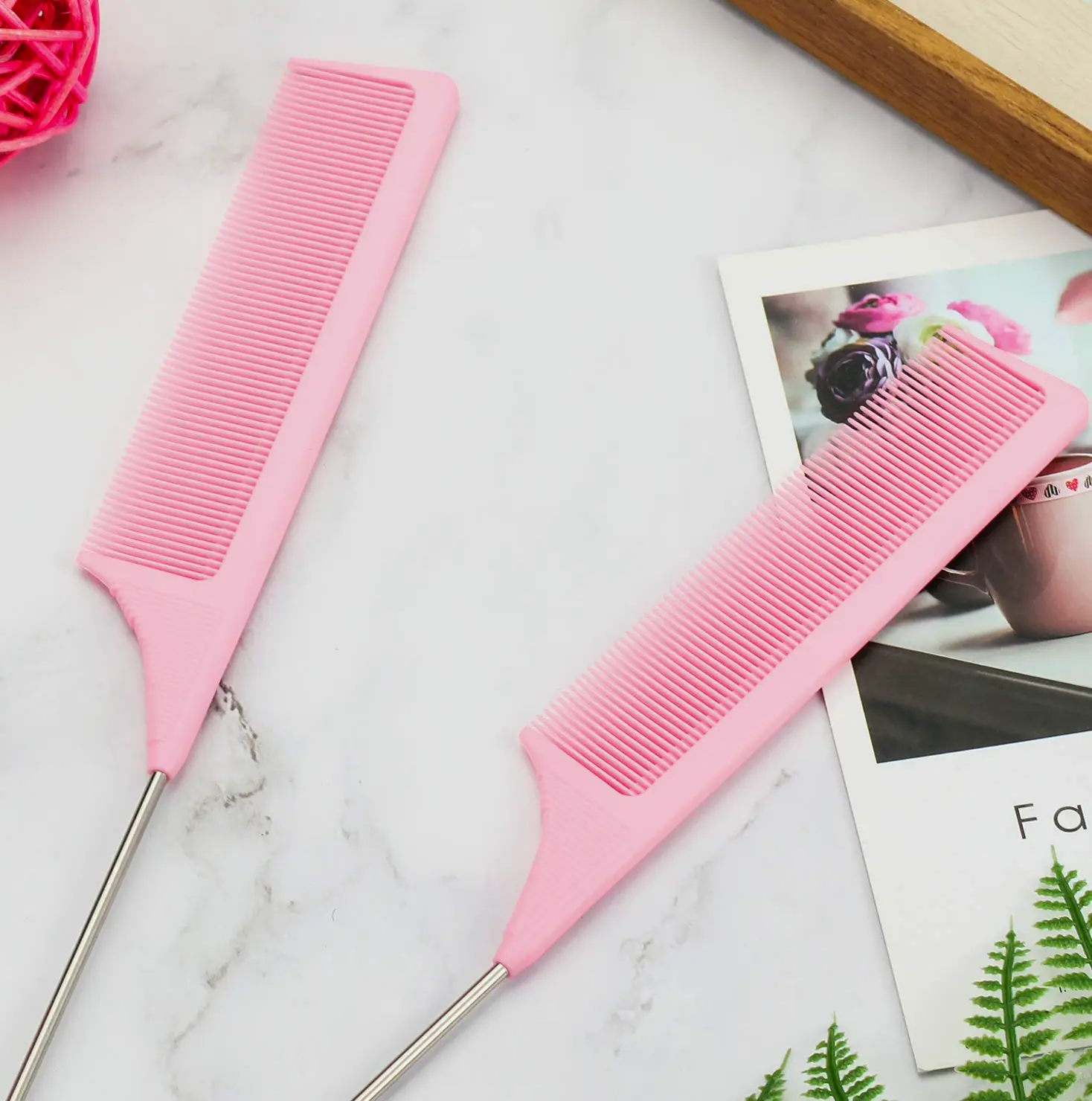 Metal Tail Teasing Comb: Set (Pink)