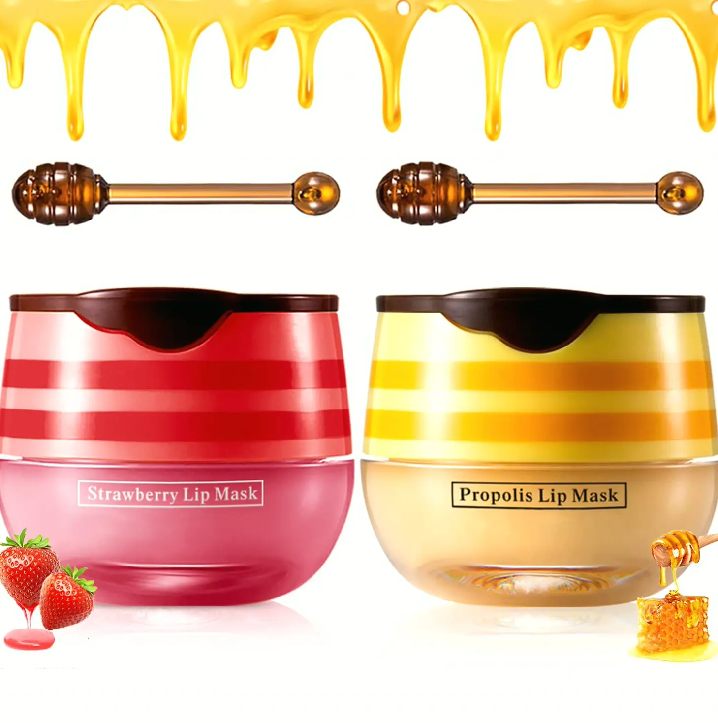 2PCS Strawberry & Honey Lip Balm, Moisturizing Treatment