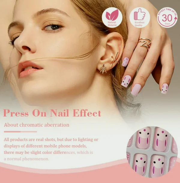 Easter Press-On Nail Sets Rabbit Pattern - 24pcs