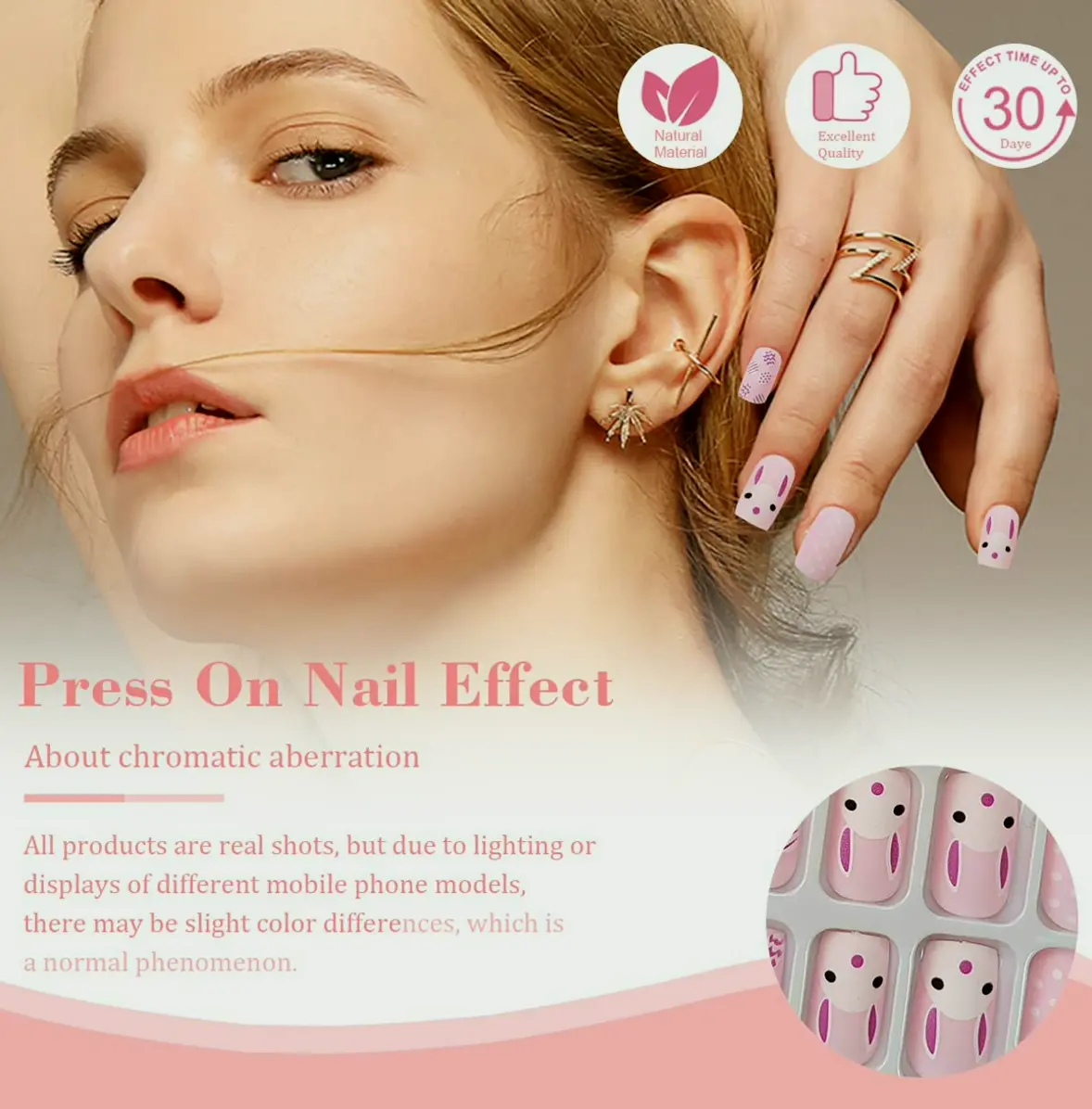 Easter Press-On Nail Sets Rabbit Pattern - 24pcs