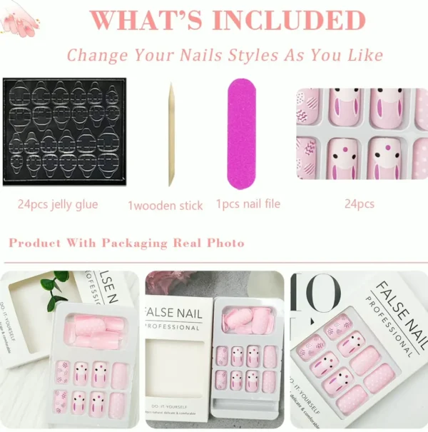 Easter Press-On Nail Sets Rabbit Pattern - 24pcs