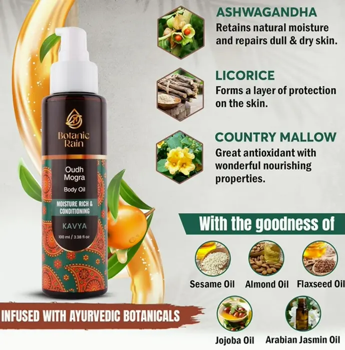 Ayurvedic Natural Body Oil with Oudh & Jasmine, 3.38 Fluid Oz