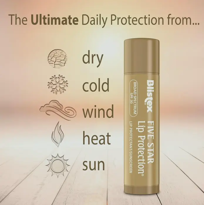 Blistex Five Star Protection Balm, 0.15 Oz - Wind & H2O Resistant, SPF 30 UV Shield