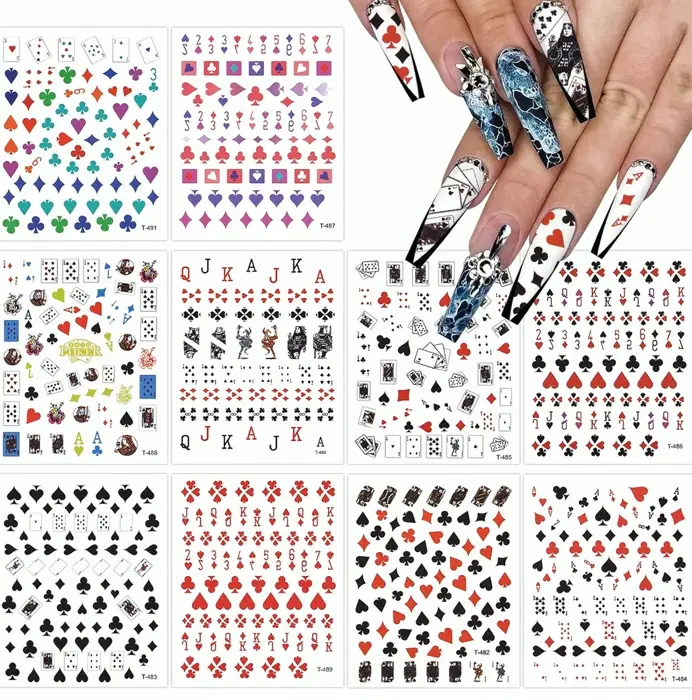 Brand New 10 Pieces Poker Nail Art Stickers