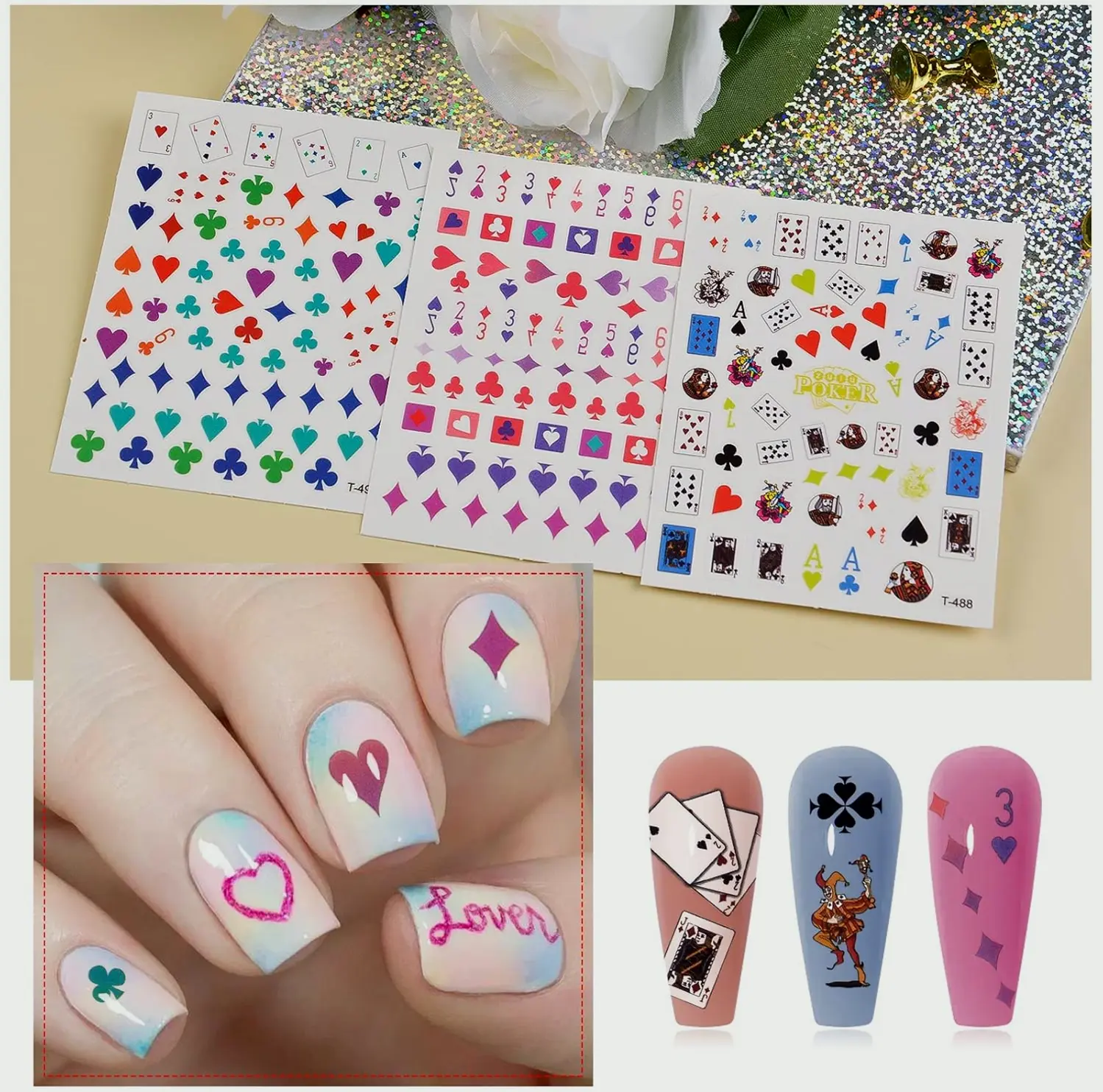 Brand New 10 Pieces Poker Nail Art Stickers
