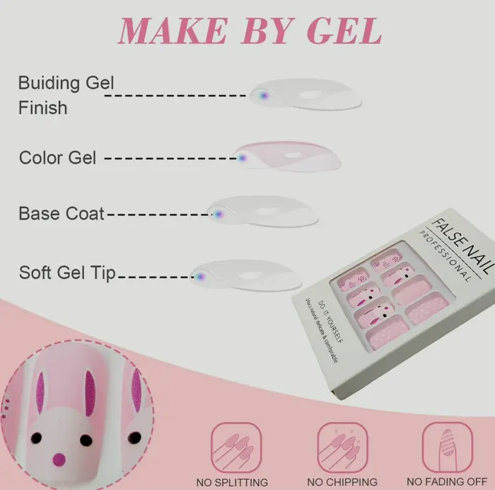 Easter Press-On Nail Sets Rabbit Pattern - 24pcs