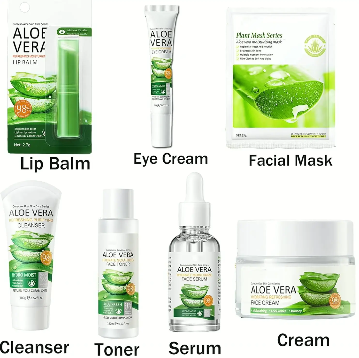 Aloe Plant-Based Skin Treatment Kit, 8Pcs Pack