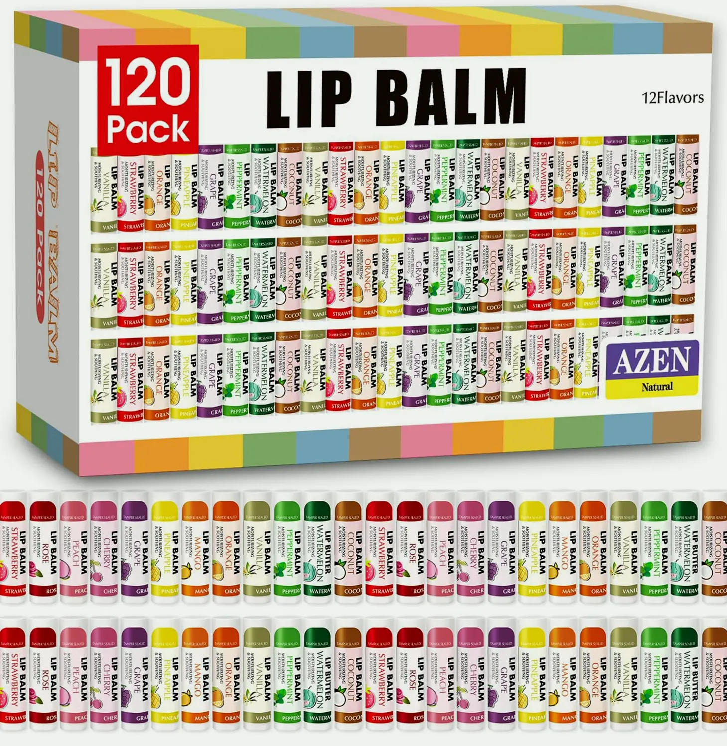 AZEN 120 Piece Lip Balm, Natural Lip Treatment