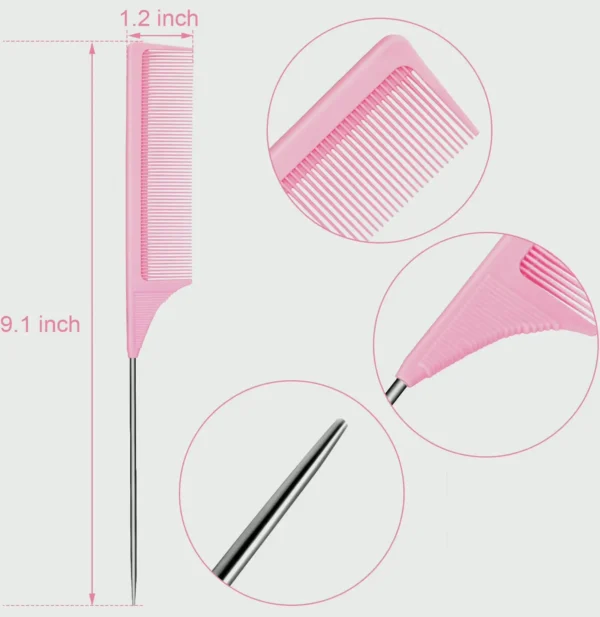Metal Tail Teasing Comb: Set (Pink)