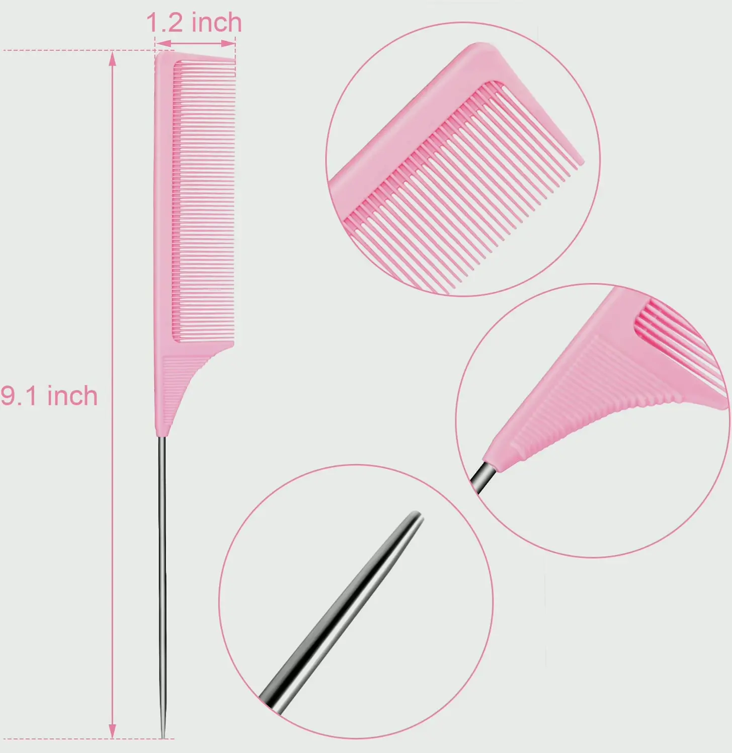 Metal Tail Teasing Comb: Set (Pink)