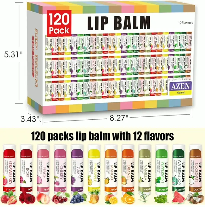 AZEN 120 Piece Lip Balm, Natural Lip Treatment