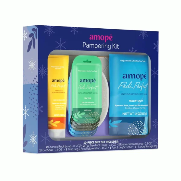 Amope Pampering Kit - Charcoal, Tea Tree, Epsom Salt Scrubs, Foot Soak, Revitalizer
