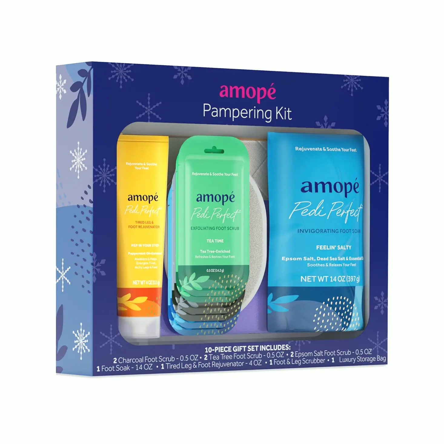 Amope Pampering Kit - Charcoal, Tea Tree, Epsom Salt Scrubs, Foot Soak, Revitalizer