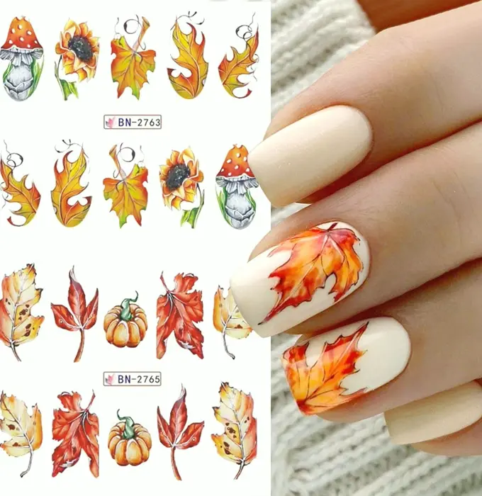 Fall Nail Decals Maple Decorations