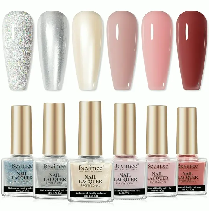 Fast Drying Nail Set - 6 Color Silver Varnish