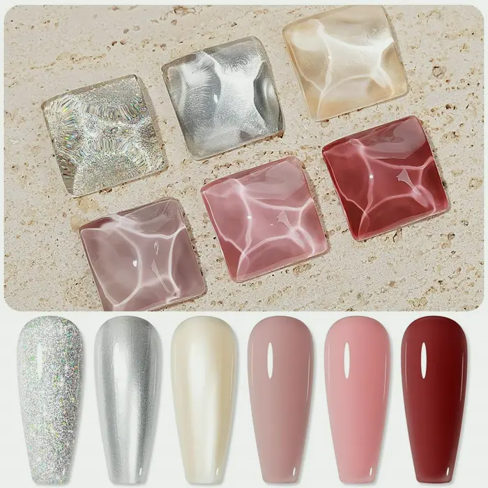 Fast Drying Nail Set - 6 Color Silver Varnish