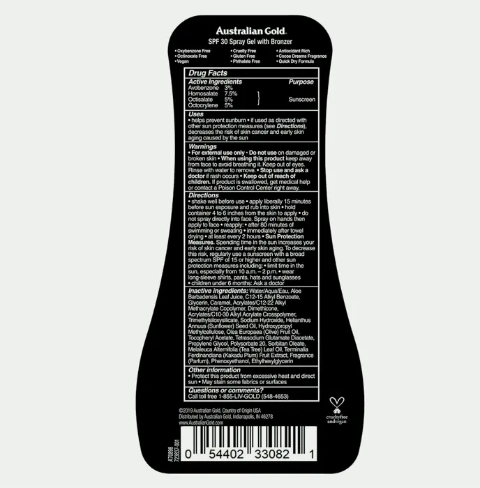 Aussie Gold Sun Spray contains Tint, 8 oz