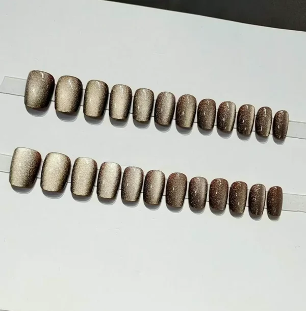 Gold Cat's Eye Stick on Nail Set Short Square
