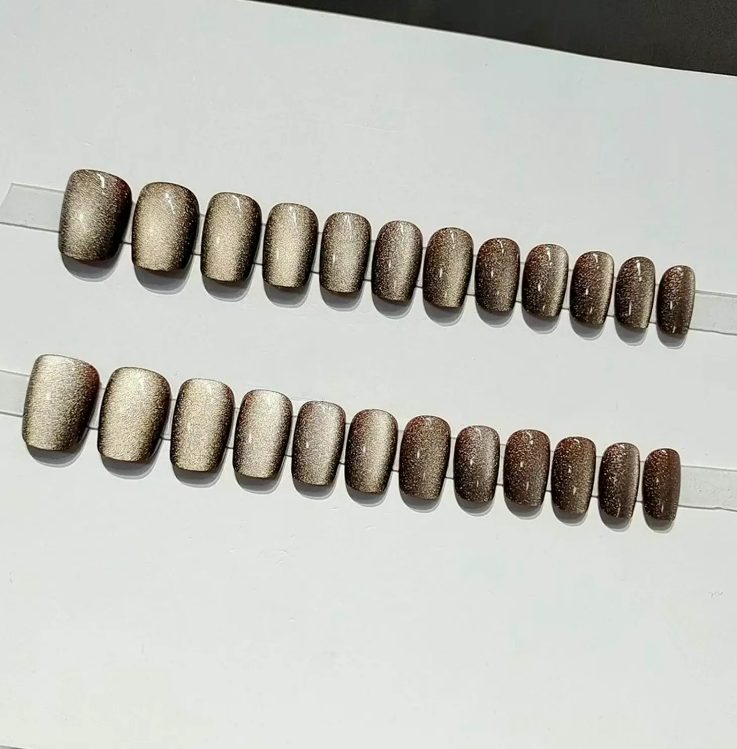 Gold Cat's Eye Stick on Nail Set Short Square