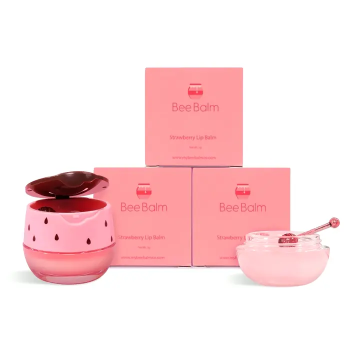 Bee Balm Strawberry Lip Balm with Moisturizing Vitamin E and Propolis
