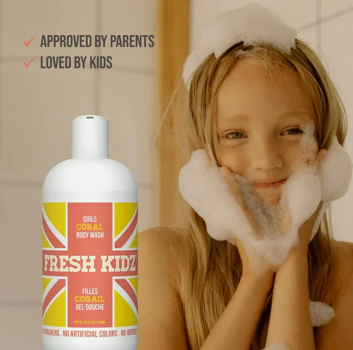 Pure Kidz Shower Wash for Kids & Teens - Soft Cleaner - Girls "Coral", 16.9 Fluid Ounces