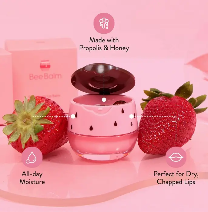 Bee Balm Strawberry Lip Balm with Moisturizing Vitamin E and Propolis