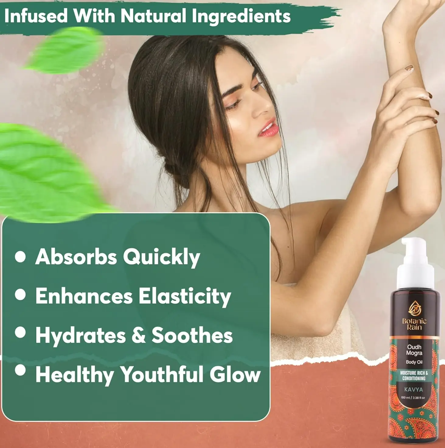 Ayurvedic Natural Body Oil with Oudh & Jasmine, 3.38 Fluid Oz