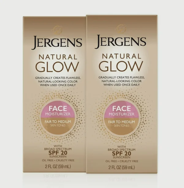 Jergens Natural Glow Face Self Tanner Lotion, SPF 20, Fair Skin Tone, 2 Fl Oz Pack of 2