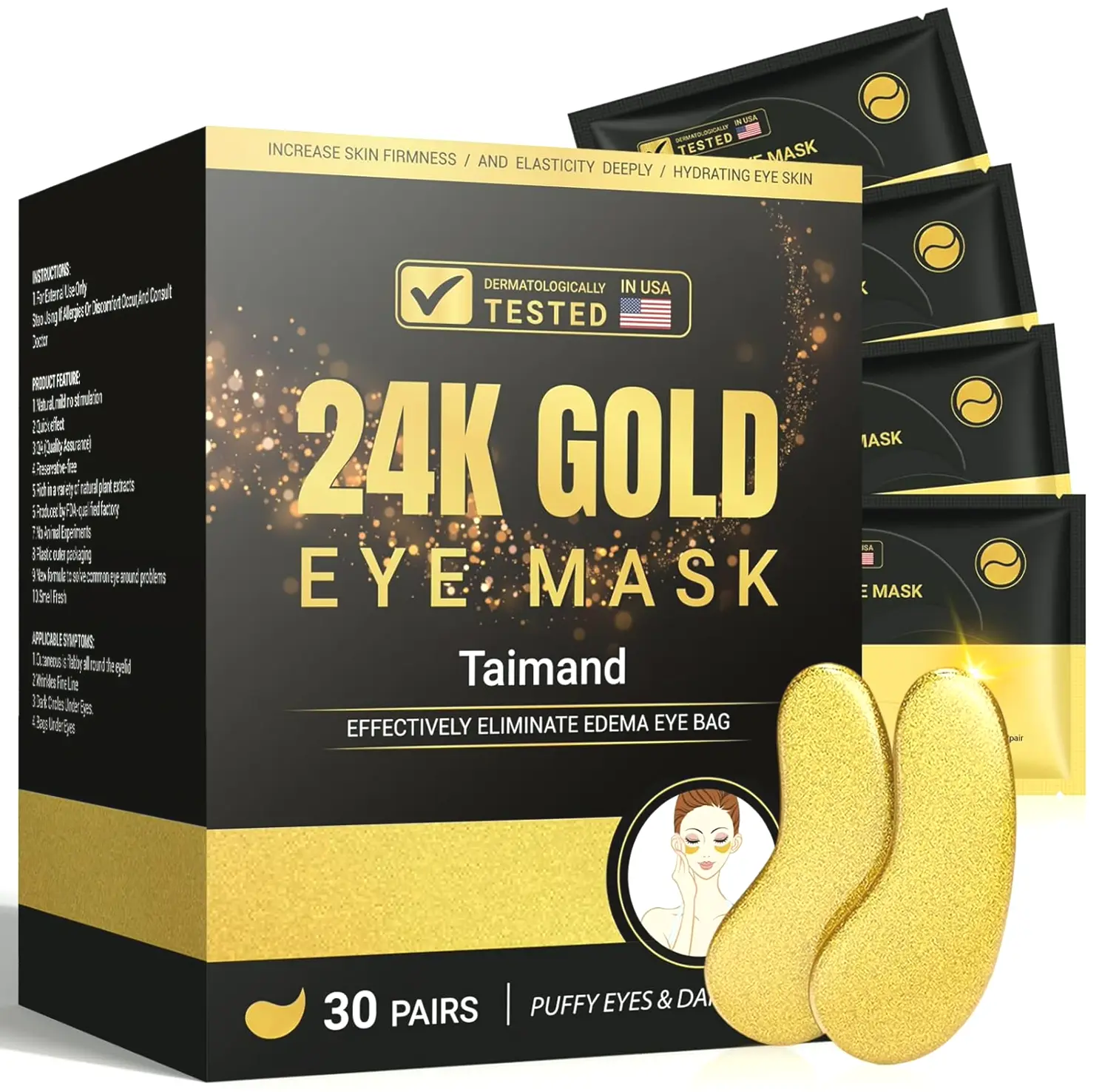 24K Gilded Under Eye Mask for Puffiness (30 Pairs)