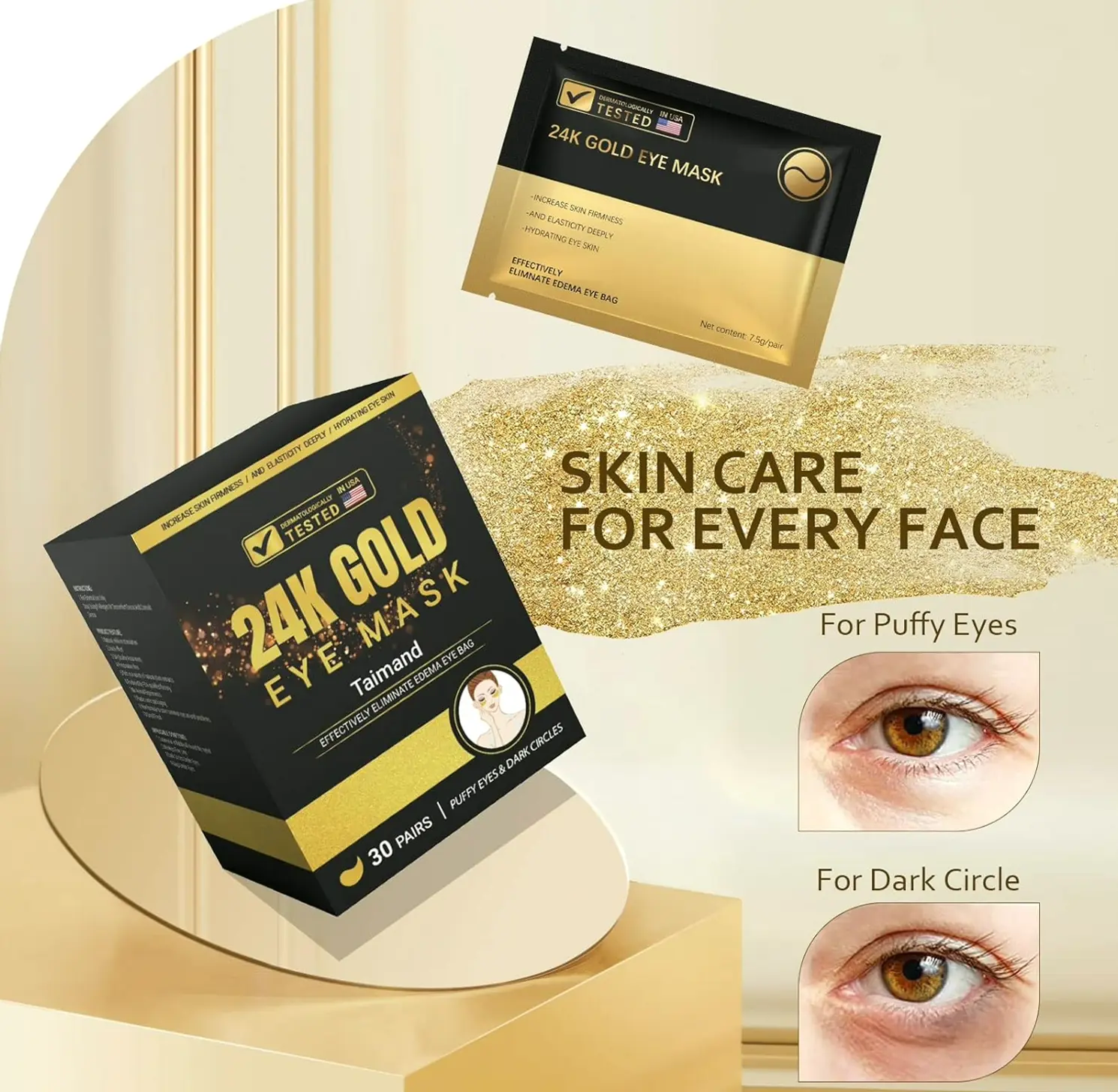 24K Gilded Under Eye Mask for Puffiness (30 Pairs)