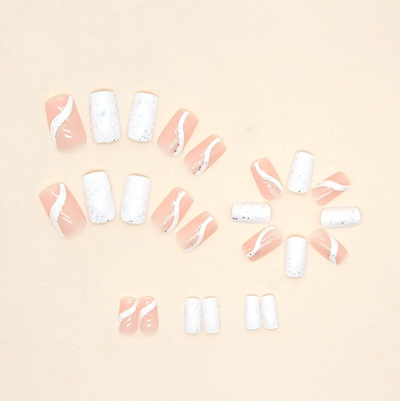 Blush Glitter Press on Square Nails - 24 Pcs