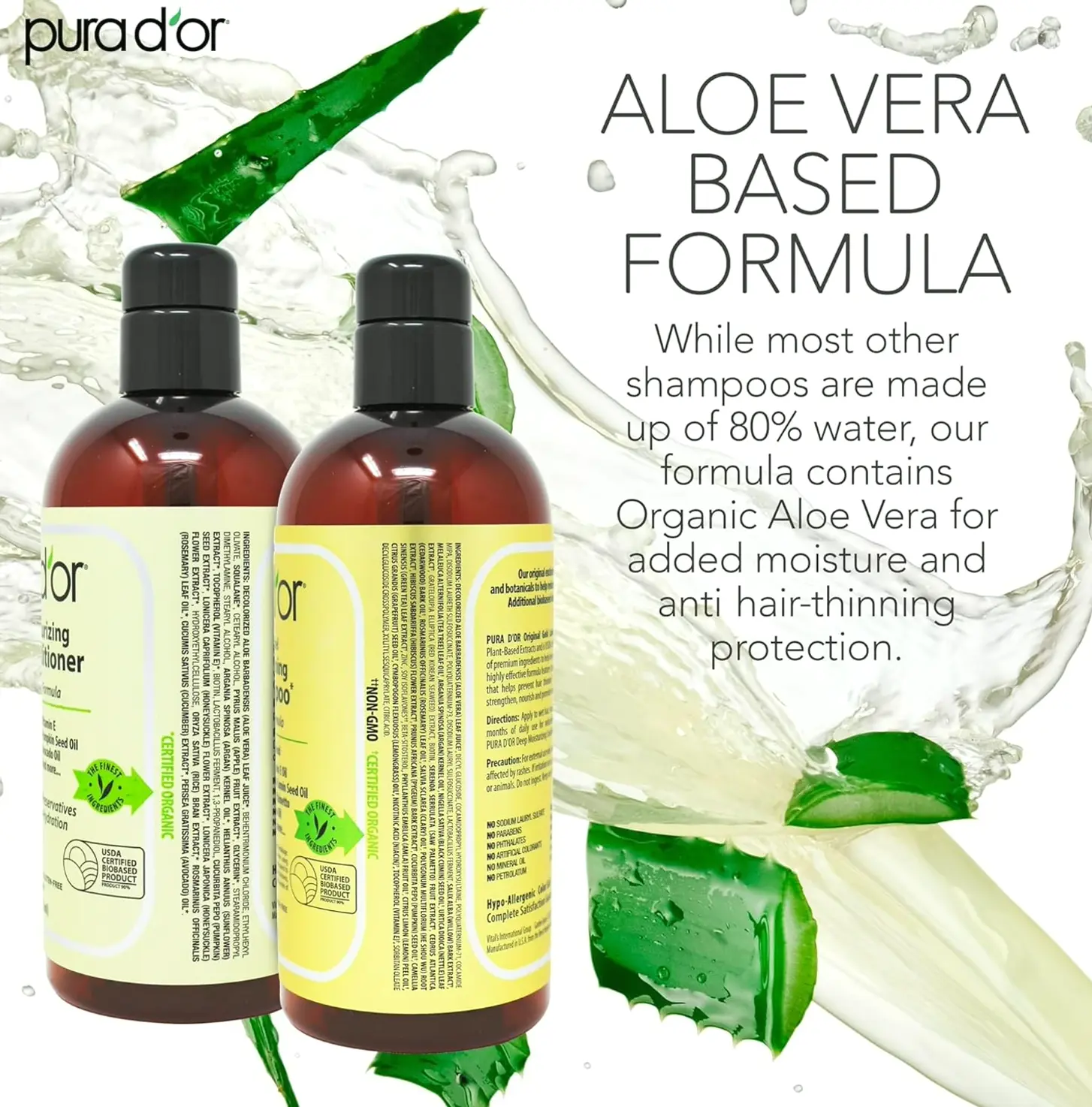 PURA D'OR Thinning Shampoo and Hair Conditioner (16ounces x2)