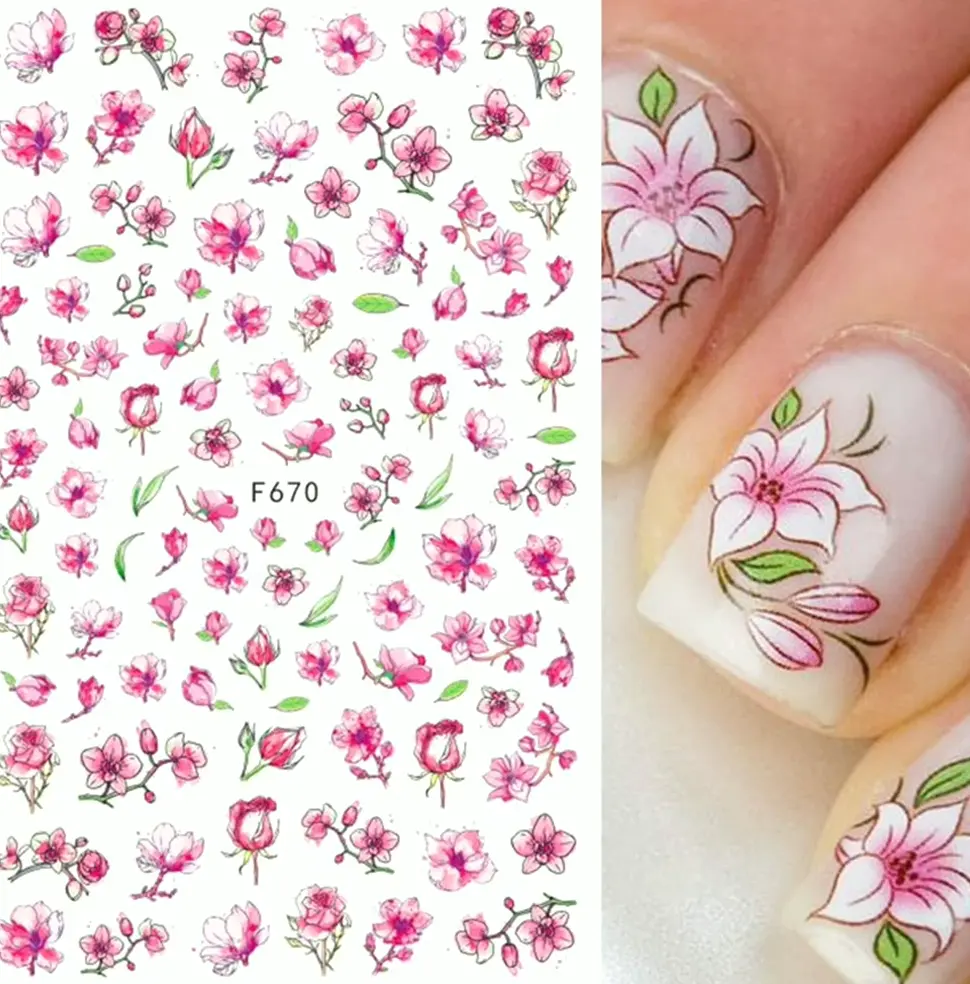 Floral Nail Design Decals Three-Dimensional 8 Sheets