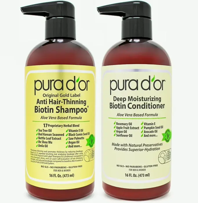 PURA D'OR Thinning Shampoo and Hair Conditioner (16ounces x2)