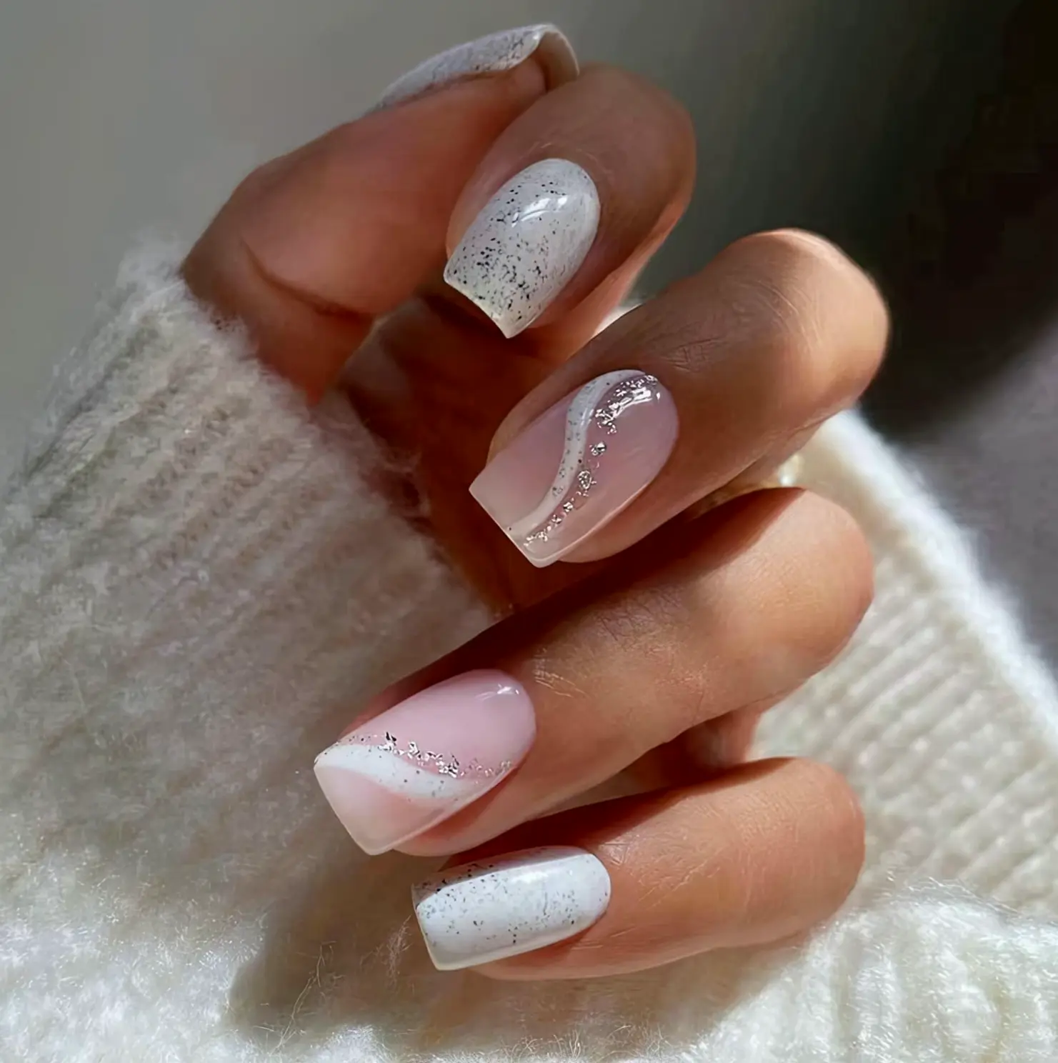 Blush Glitter Press on Square Nails - 24 Pcs