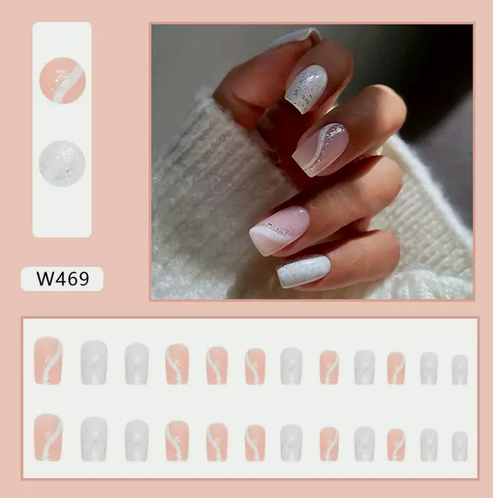 Blush Glitter Press on Square Nails - 24 Pcs