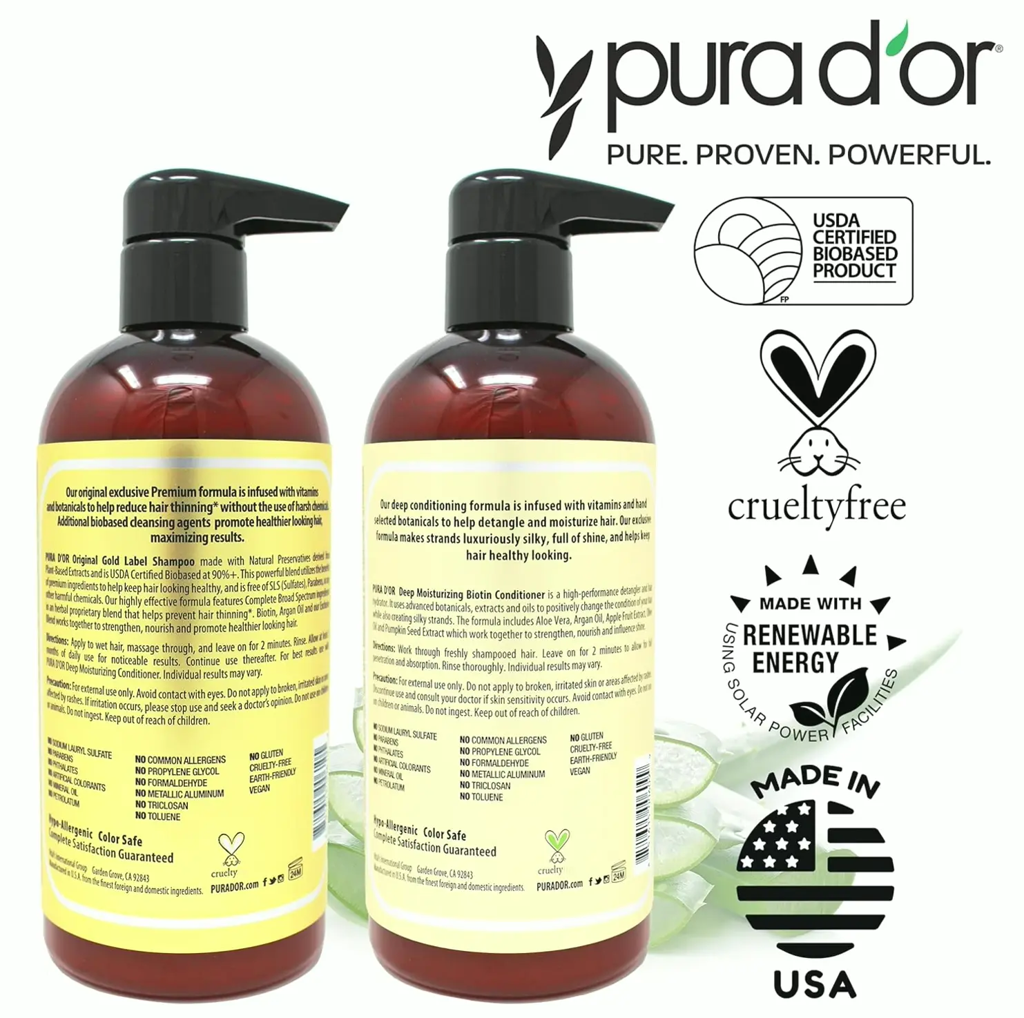 PURA D'OR Thinning Shampoo and Hair Conditioner (16ounces x2)