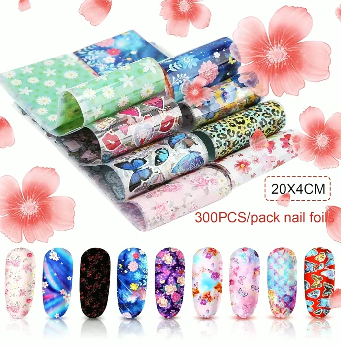 300 Sheets Nail Foil Stickers