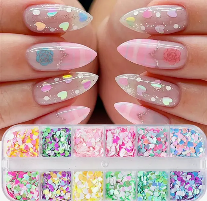 Shiny Heart Manicure Sequins 3-D Decorfor