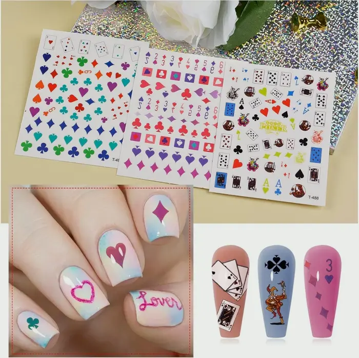 EBANKU 10 Sheets Poker Nail Art Stickers