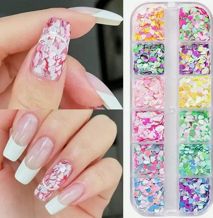 Shiny Heart Manicure Sequins 3-D Decorfor