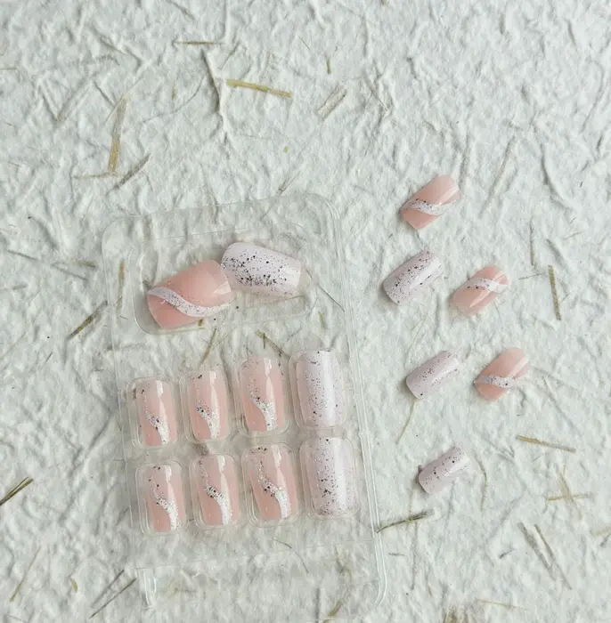 Blush Glitter Press on Square Nails - 24 Pcs