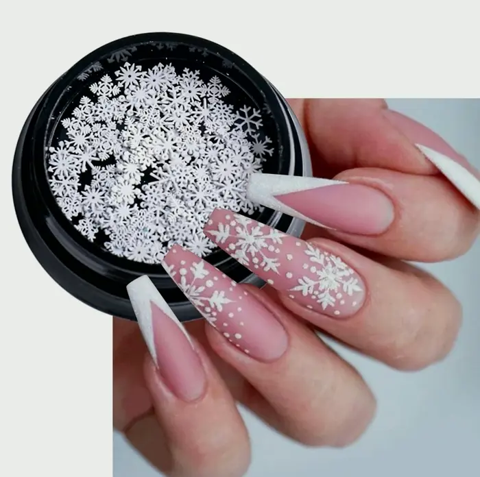 Golden Holiday Nail Decoration Glitters Snowflakes 3D
