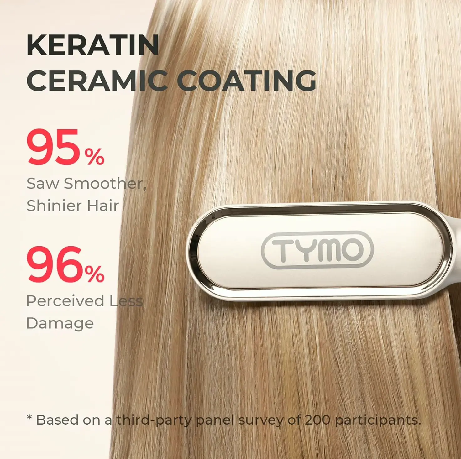 TYMO Hair Brush - Ceramic Coating, 5 Temps, 20s Quick Heating, Multi Voltage