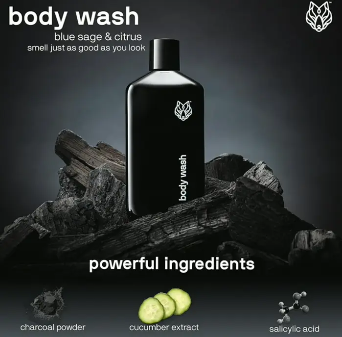 Black Wolf Charcoal Powder Body Wash for Men - 10 Fluid Oz