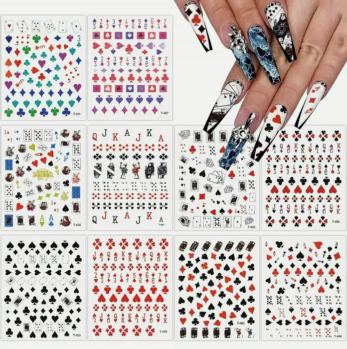EBANKU 10 Sheets Poker Nail Art Stickers